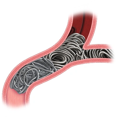 LP Coil System illustration of embolization coils in a vessel in the body