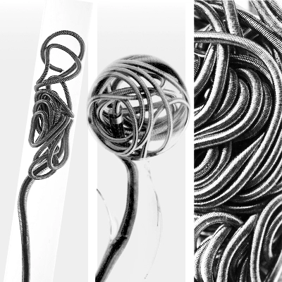 3 different embolization coils, coiling in a glass tube model