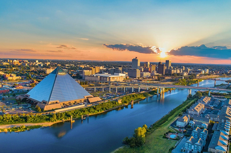 Stock image of Memphis, Tennessee, USA Downtown Skyline Aerial.