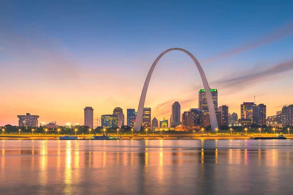 St Louis Skyline, MO Downtown Skyline in the evening