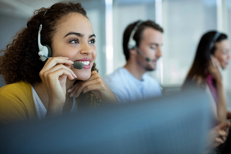 customer service woman with a headset in a call center