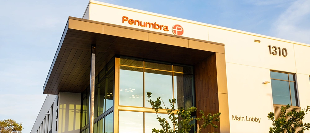 Penumbra HQ and logo on building