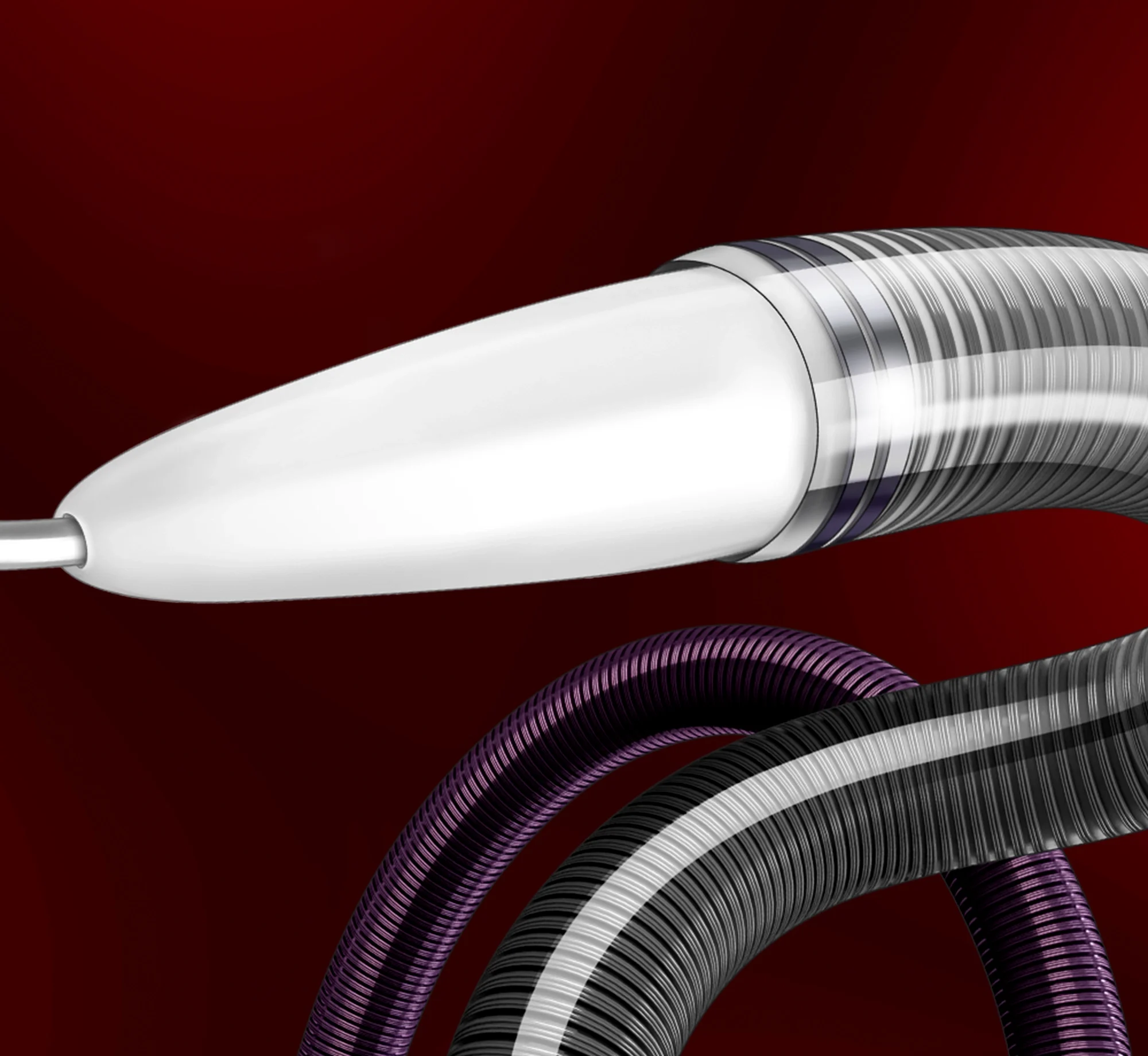 burgundy background and RED 72 catheter with SENDit extruding