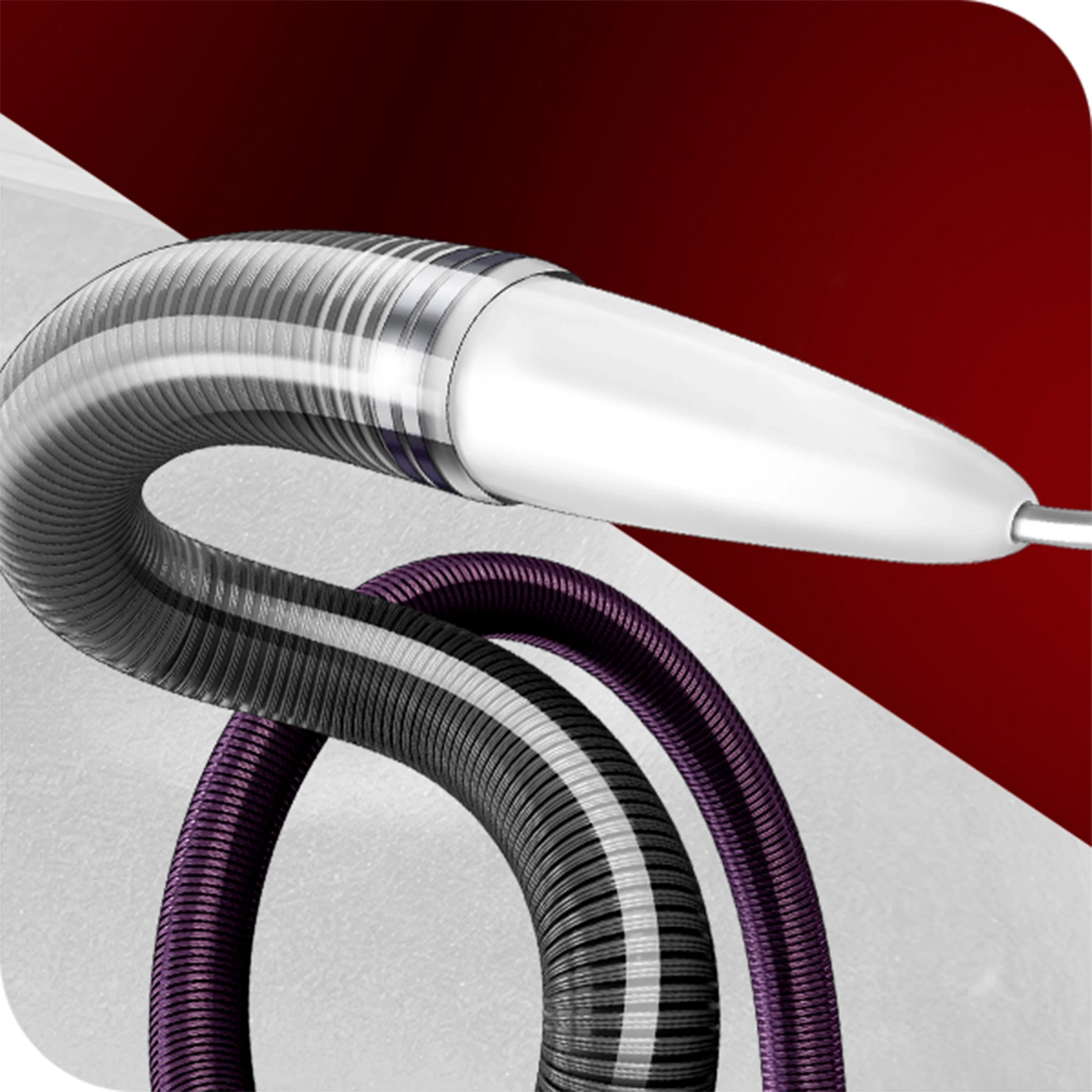 burgundy background and RED 72 catheter with SENDit extruding