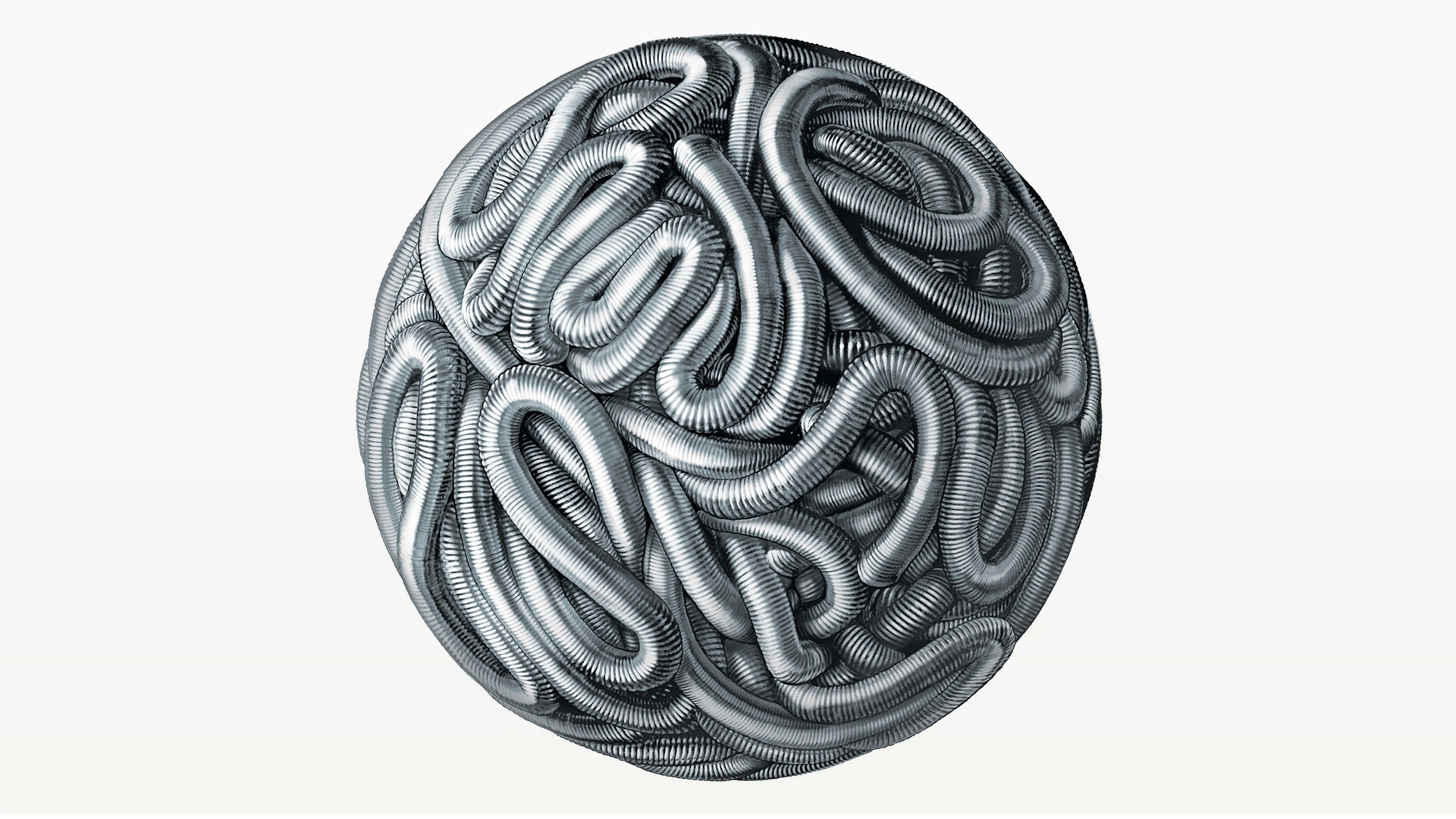 Illustration of PC400 coiled into a metal sphere or ball