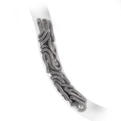 Embolization Coils in a glass tube model on a white background