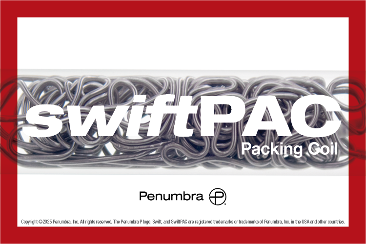 Product rendering of swiftPAC embolization coil in a glass tube