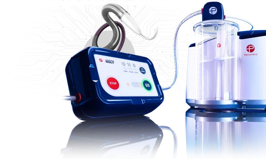 Lightning Bolt 6x with Trax Catheter, Penumbra ENGINE Aspiration source, and Lightning Bolt Control