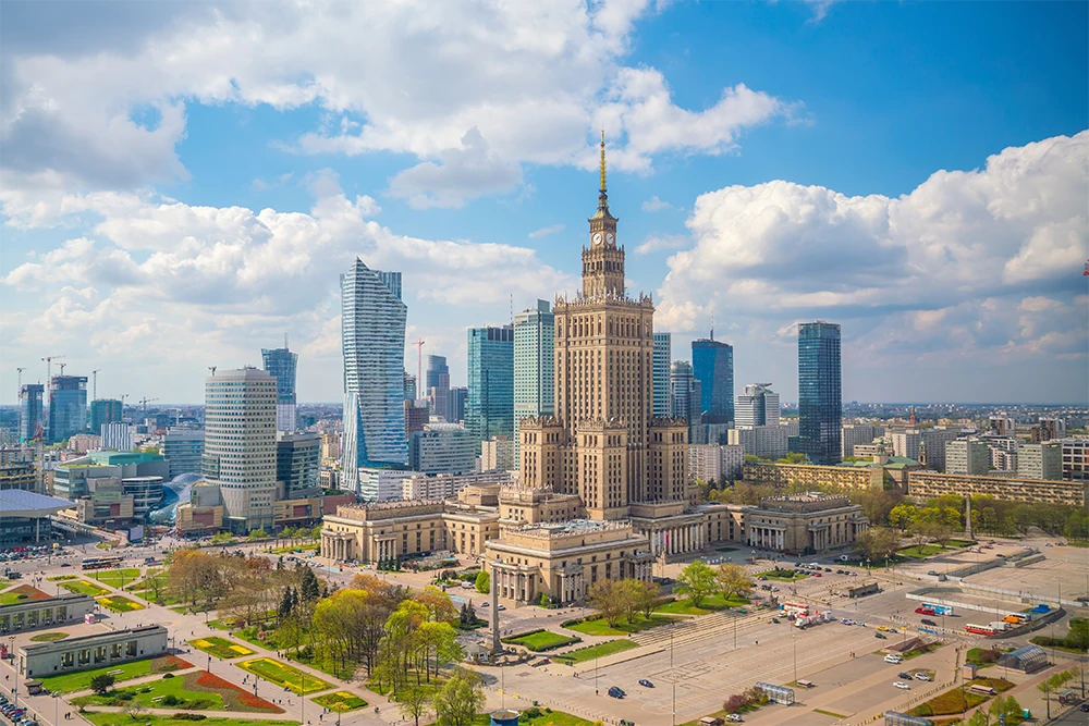 image of Aerial photo of Warsaw city skyline
