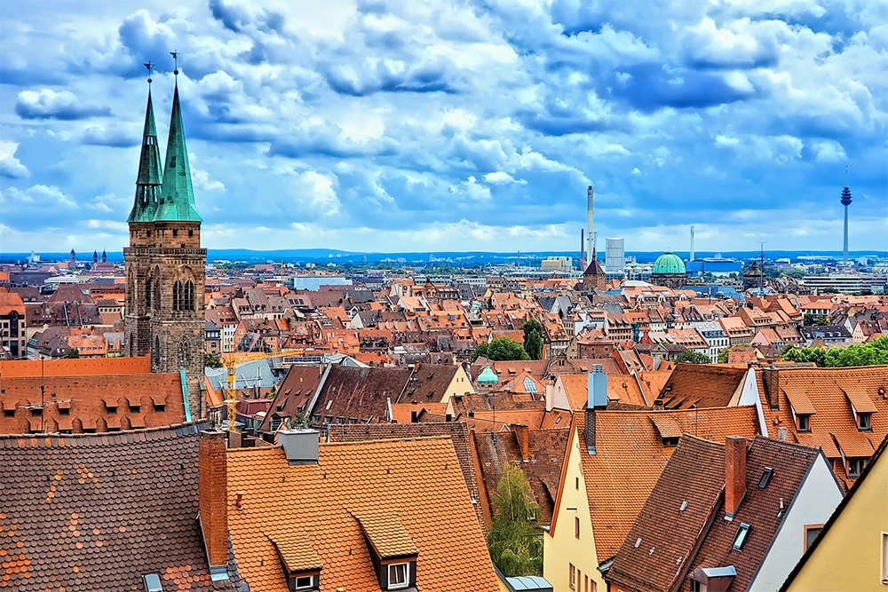 image of Nuremberg, Germany, view over the historic Old Town from the castle with church spires