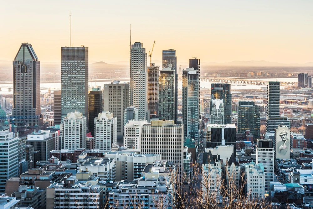 Montreal at sunrise from the top of Mount Royal, Quebec, Canada
