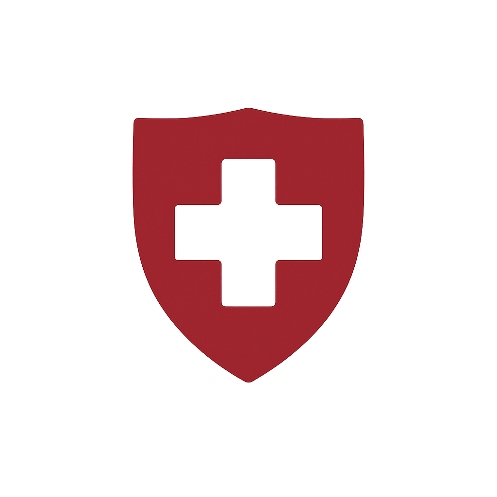Shield with a medical cross at center, representing clinical expertise and patient safety