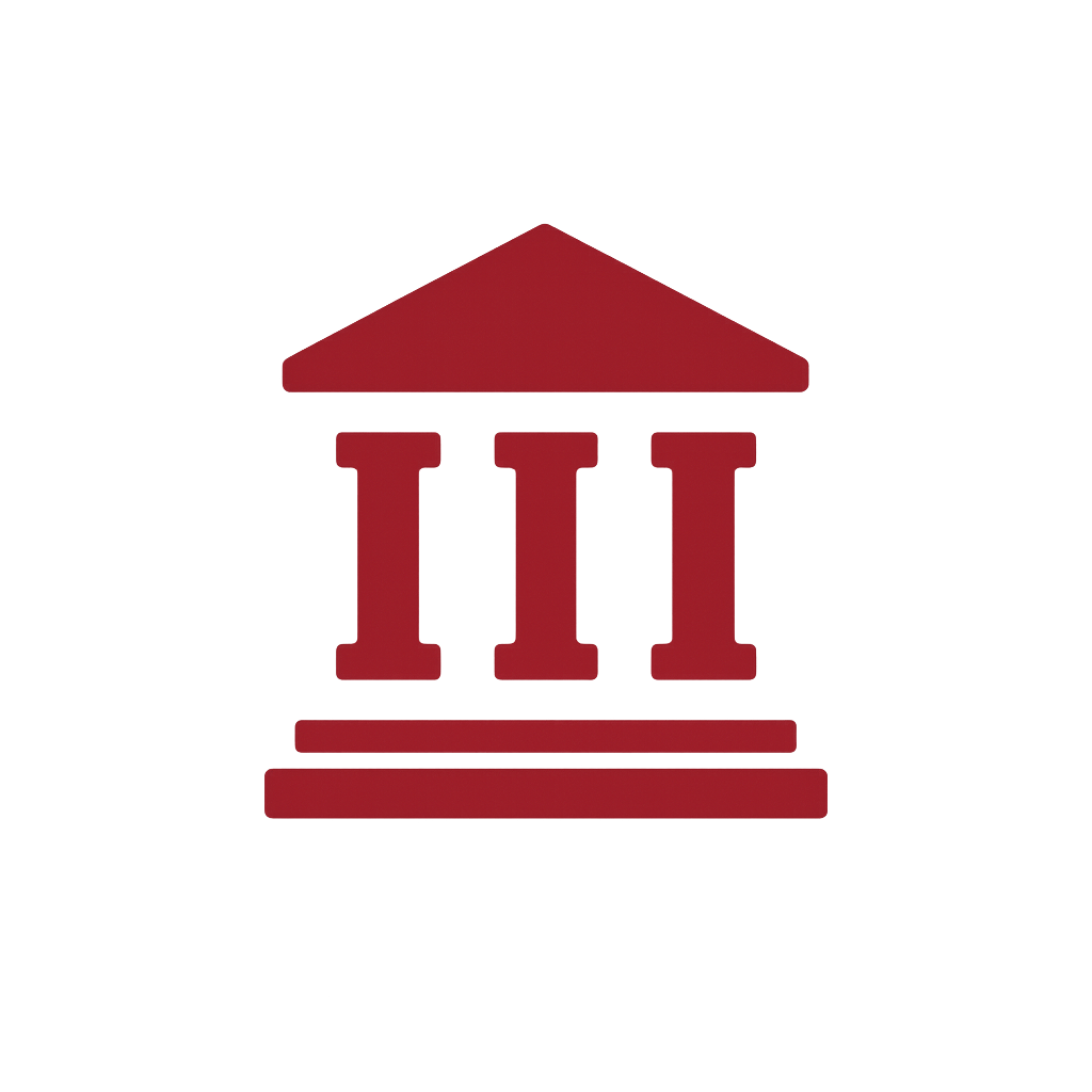Classical building with three columns, symbolizing institutional foundation or structure